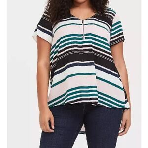 New Torrid Womens 3X Top Georgette Zip Front Stripe Black Pink Green